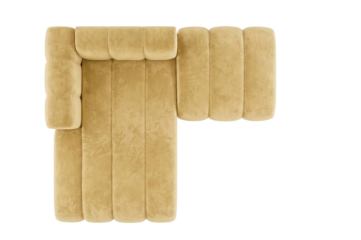 CHAISELONGUE Modulare Mit Hocker, Velvet-Stoff Riviera, Buttergelb, Links, GRAND - Hellgelb, Holz (204/179cm) - Kaiser Möbel