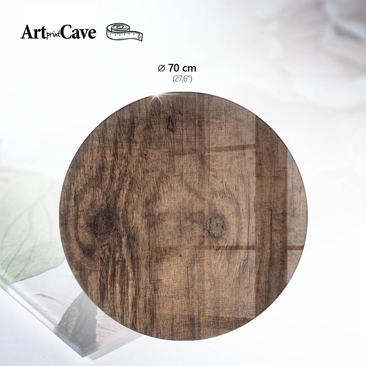 TISCHPLATTE fi70 cm – Holzstruktur - Beige, Glas (70/70/0.4cm) - Wallfluent