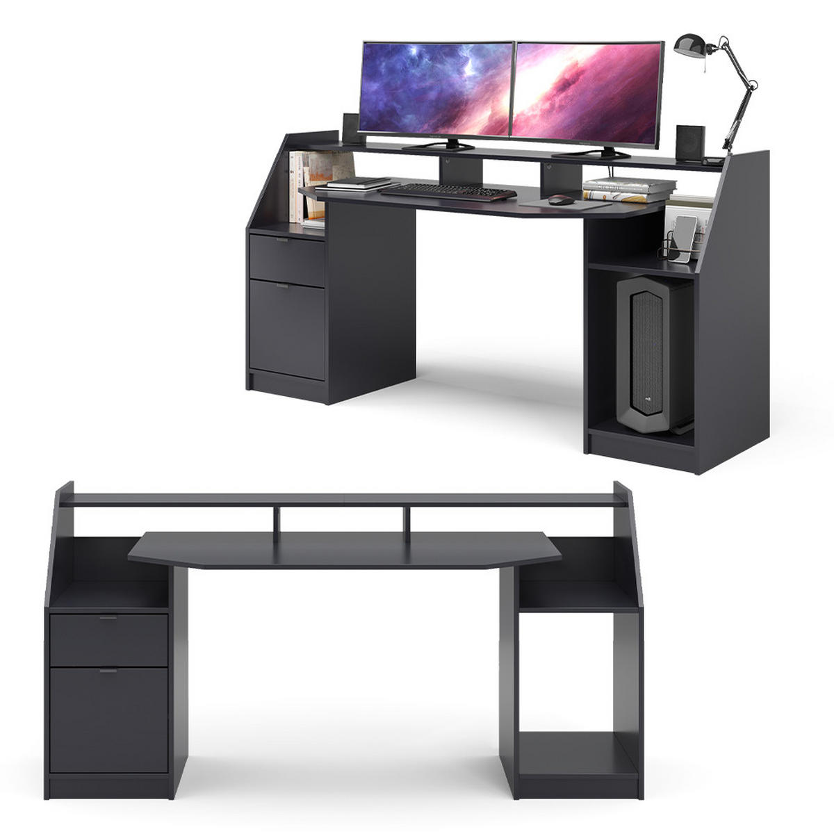 GAMING TISCH Joel Schwarz 179.8 x 65.5 cm - Schwarz, Holzwerkstoff (65.5/179.8/90.6cm) - Vicco