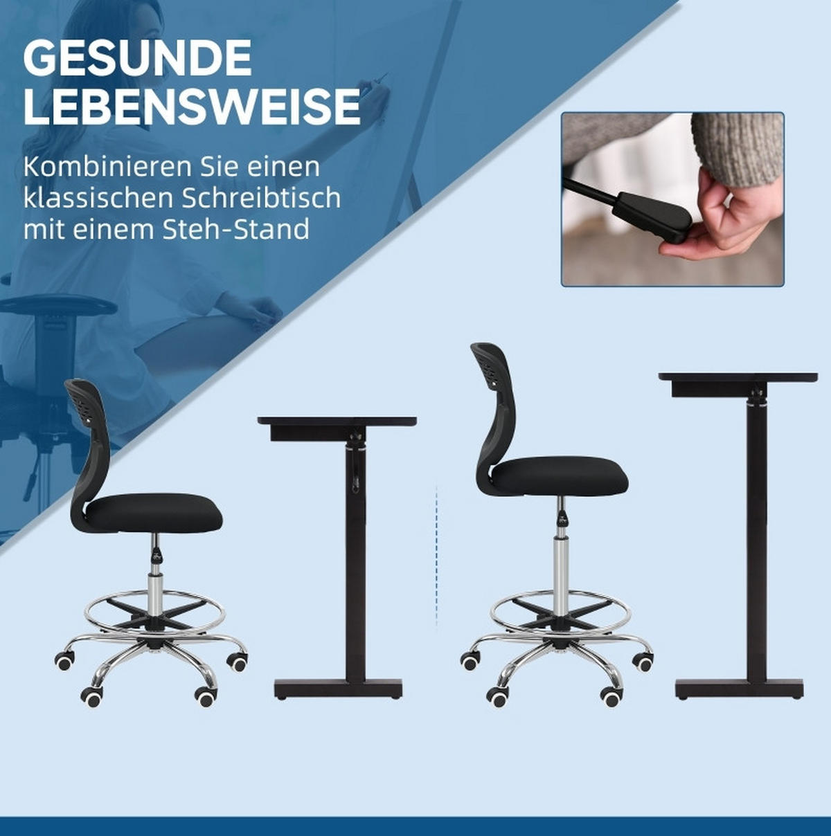 DREHSTUHL 59/59/106-126 cm schwarz aus Polyester höhenverstellbar - Schwarz, Kunststoff (59/126/59cm) - OKWISH