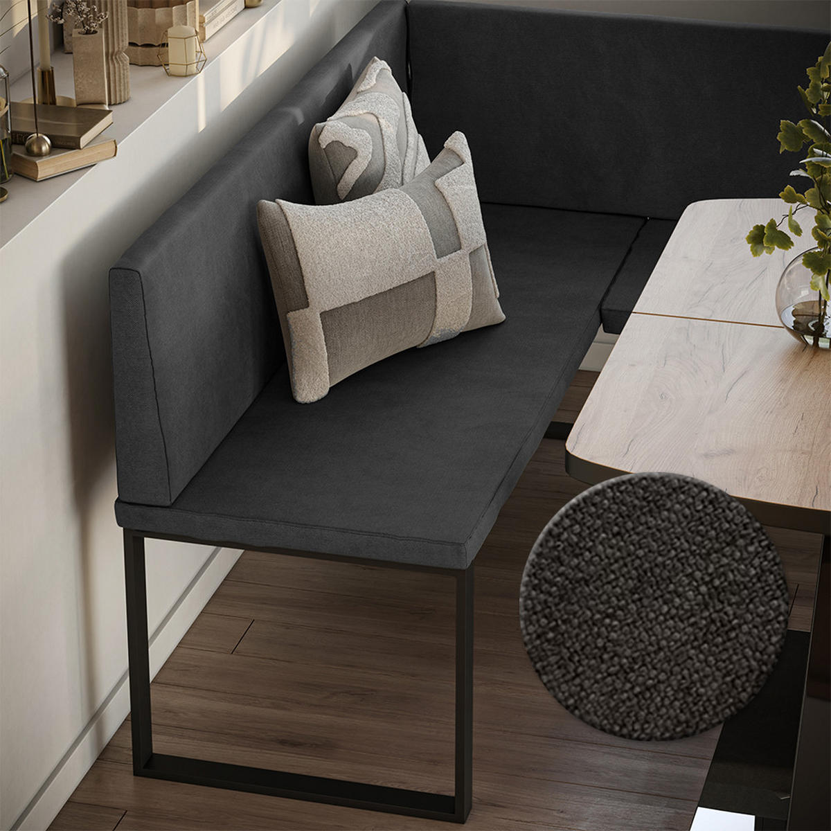 ESSZIMMER-ECKBANK Ravon Anthrazit 120 x 150 cm - Anthrazit, Textil (120/87/150cm) - Vicco