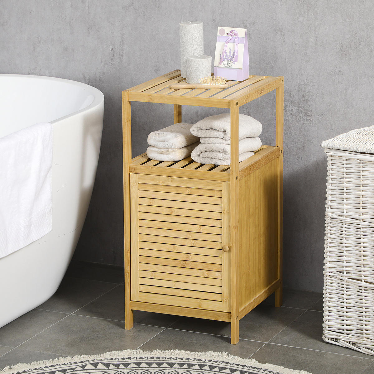 BADEZIMMERSCHRANK - Naturfarben, Holzwerkstoff (36.5/67/33cm) - Kleankin