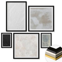 WANDBILDER 5er-Set - 50x50 cm & 20x30 cm & 40x60 cm Schwarzer Rahmen - Steintexturen - Schwarz, Kunststoff (40/60cm) - ArtPrintCave