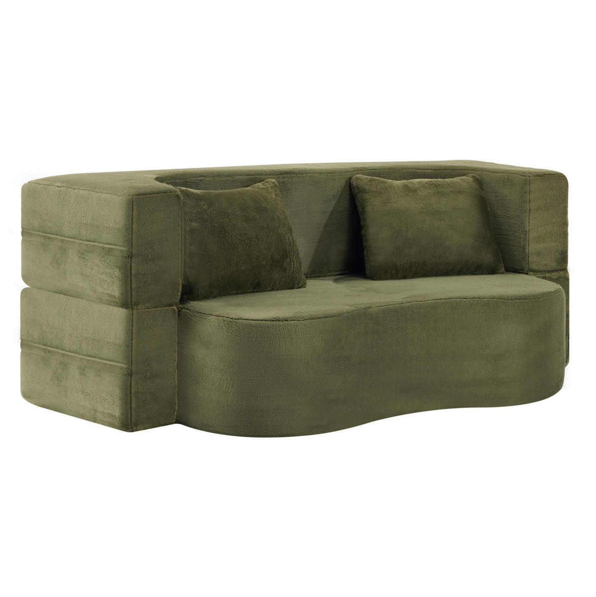 SCHLAFSOFA 2-in-1 als Sofa und Gästebett mit 2 Kissen und weichem Kurzplüschbezug, Grün - Grün, Kunststoff (180/70/55cm) - Redom