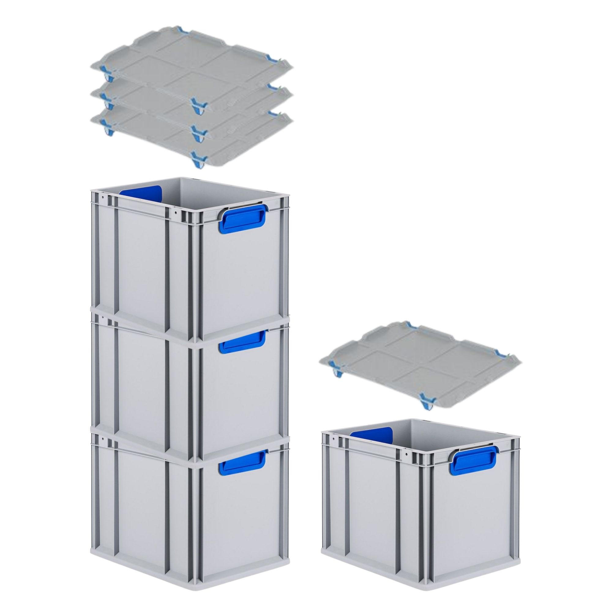EUROBOX 4x Nextgen Color Mit Auflagedeckel 32x30x40cm Griffe Blau Geschlossen - Blau, Kunststoff (30/32/40cm) - PROREGAL
