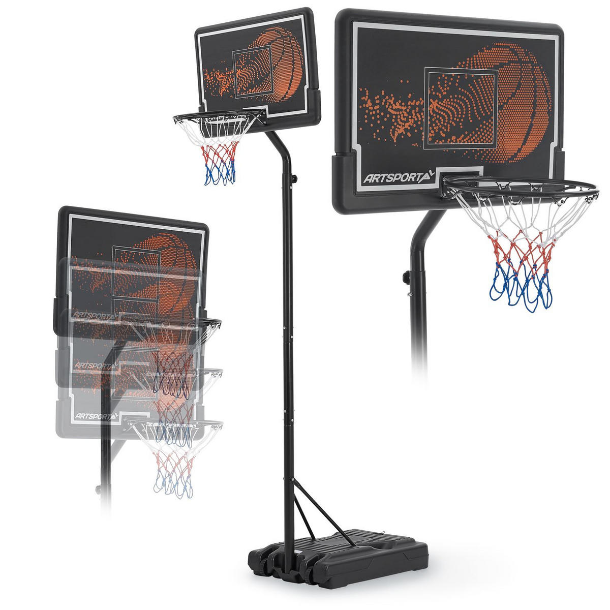 BASKETBALLKORB In- & Outdoor höhenverstellbar - Schwarz, Metall (60/90cm) - Artsport