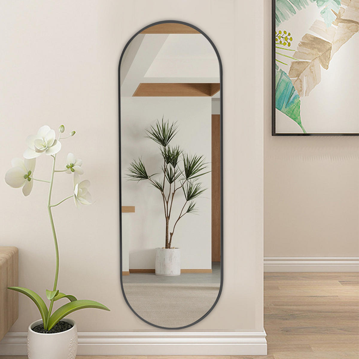 GANZKÖRPERSPIEGEL mit schwarzem Metalrahmen Kapselform Ästhetisches Design Leicht zu montieren 40/120/2.8 cm - Schwarz, Glas/Metall (40/2.8/120cm) - Livingandhome
