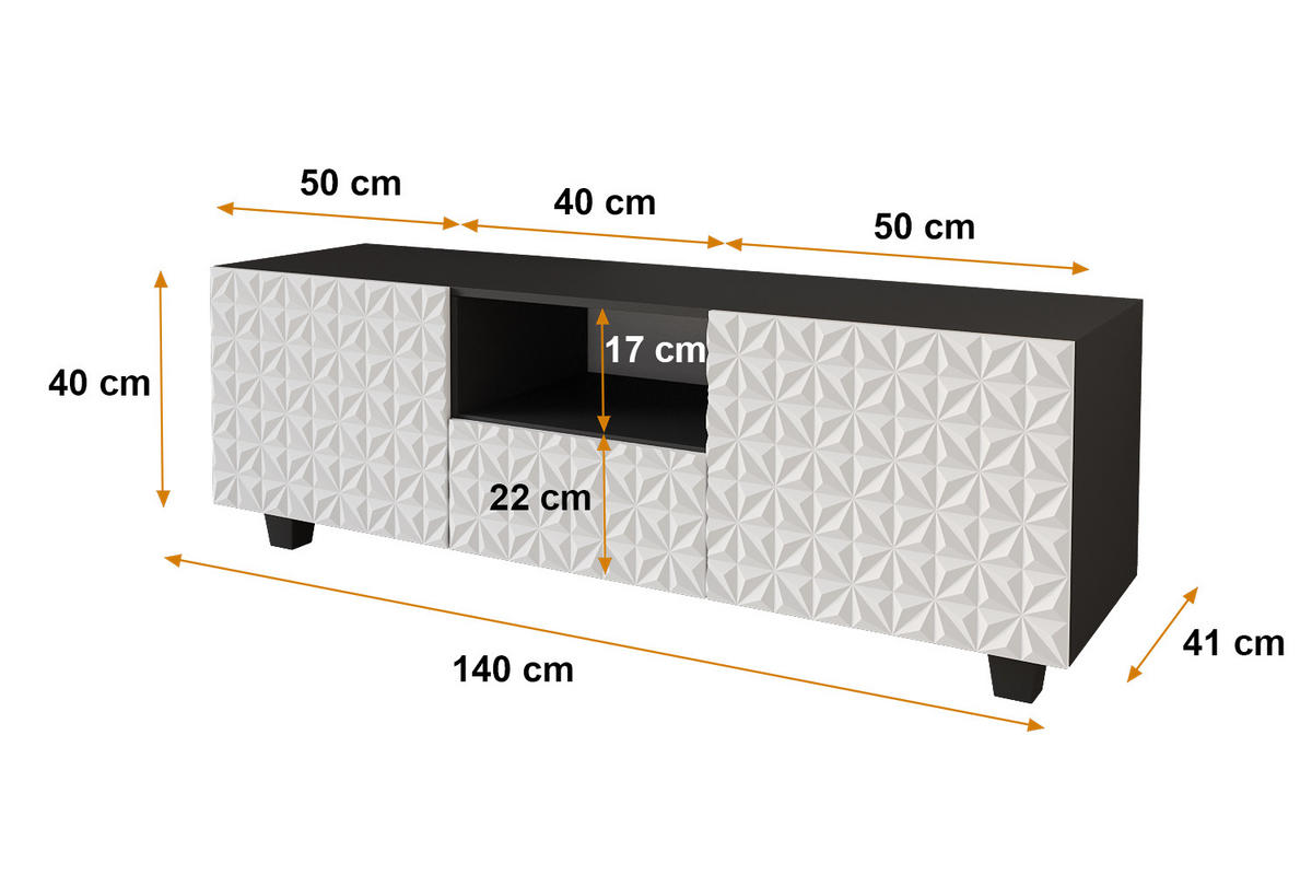 LOWBOARD VIRA-W 140x40x41 cm - Schwarz / Weiß - Weiß, Holzwerkstoff (140/40/41cm) - ALTDECOR