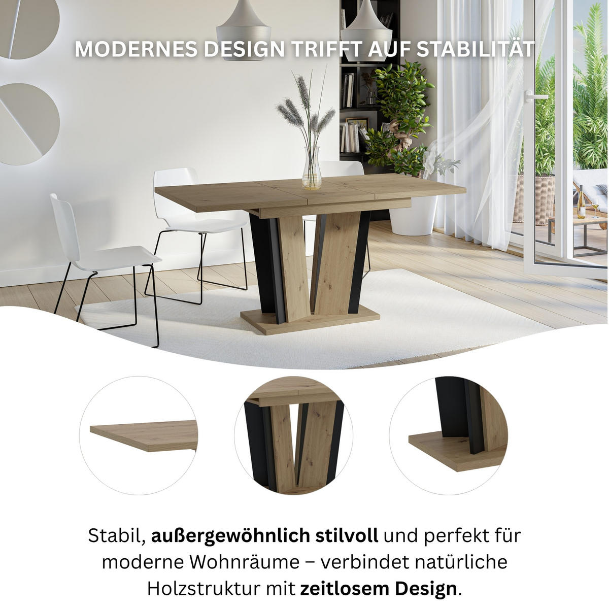 ESSTISCH Ausziehbar 120 - 160 cm Artisan Eiche Holzoptik und Schwarz - Schwarz/Eiche Artisan, Holzwerkstoff (120/80/75cm) - PROSPERO