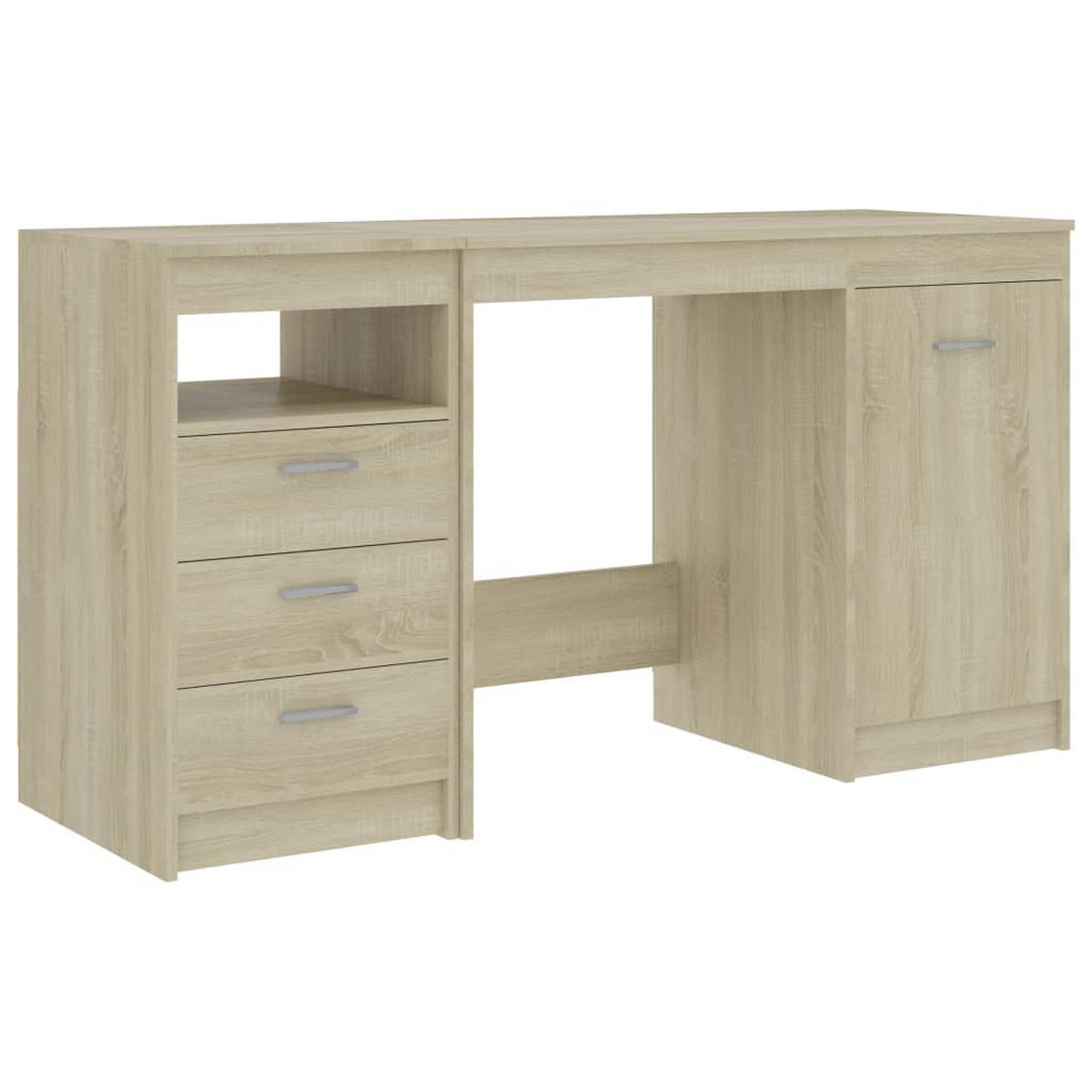 SCHREIBTISCH mit 3 Schubladen, 1 Schrank 140/50/76 cm aus Holzwerkstoff Sonoma-Eiche Dekor - Sonoma Eiche, Holz (50/140/76cm) - vidaXL