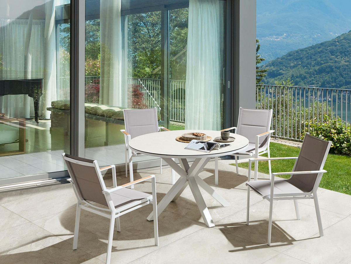 GARTENTISCH-SET 4-Sitzer Weiß Maletto/Busseto - Hellbraun/Beige, Metall - Beliani