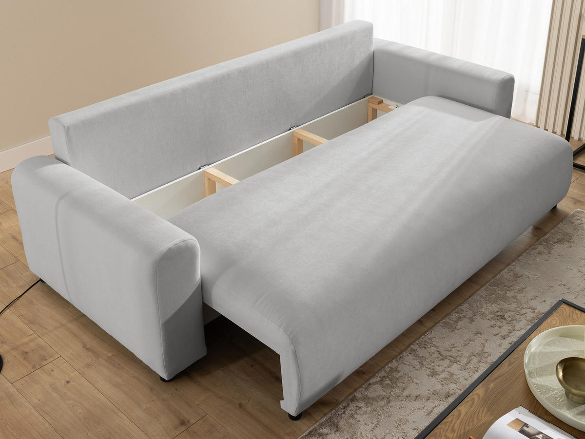 SCHLAFSOFA Calma mit Bettkasten im Bumpy-Design aus weichem Grau Webstoff - Schwarz/Grau, Holz/Kunststoff (239/88/98cm) - S-Style