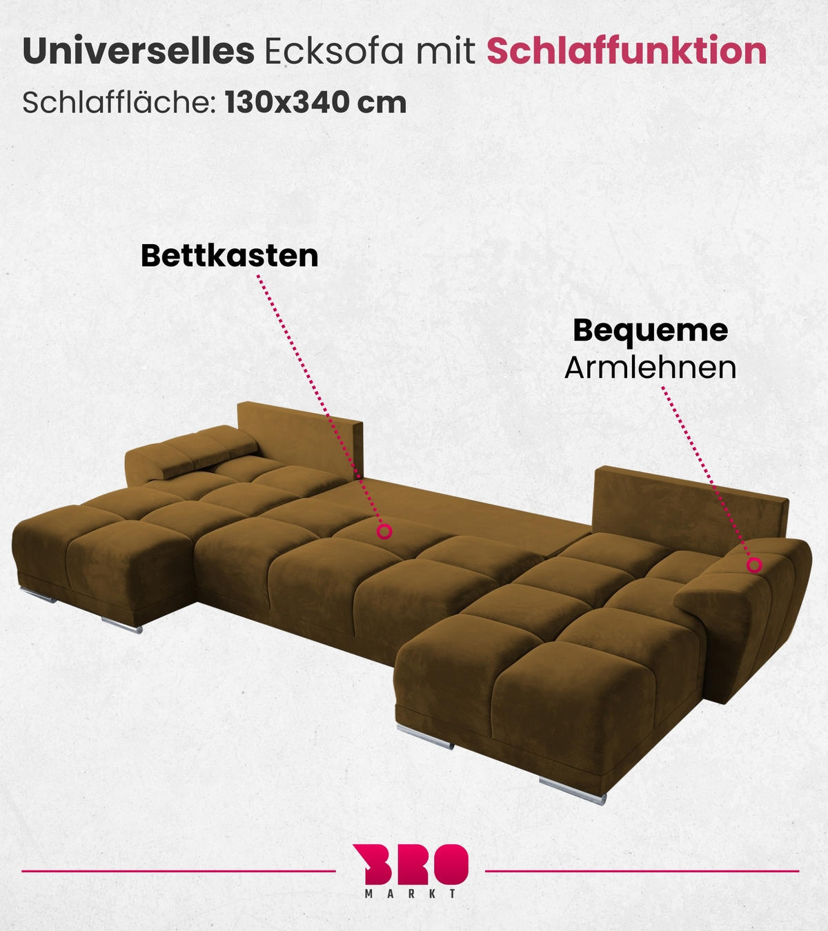 WOHNLANDSCHAFT Nubes mit Schlaffunktion Gelb Plüsch - Gelb/Silberfarben, Kunststoff/Textil (372/85/184cm) - Bromarkt