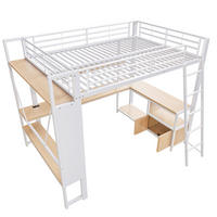 HOCHBETT 140/200 cm DE-04995, mit LED, Schreibtisch und Lochwand in Weiß - Weiß, Metall (140/200cm) - ComfortXL