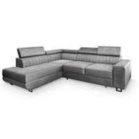 ECKSOFA NOLA L-S Hellgrau Velours-Stoff mit Schlaffunktion - Hellgrau, Holz (253/190cm) - MASSENO