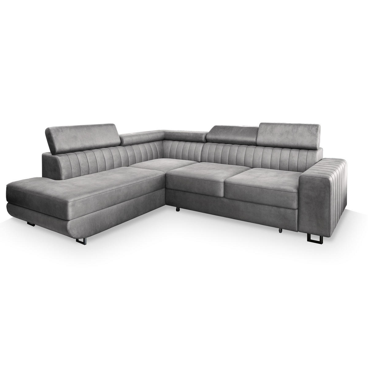 ECKSOFA NOLA L-S Hellgrau Velours-Stoff mit Schlaffunktion - Hellgrau, Holz (253/190cm) - MASSENO