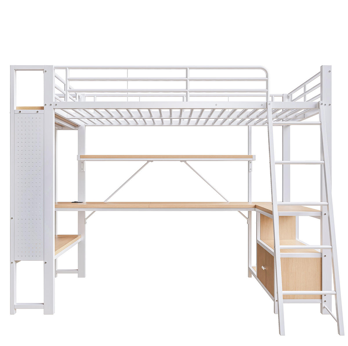 HOCHBETT 90/200 cm in Weiß mit Schreibtisch, LED-Beleuchtung und Stauraum - Weiß, Metall (90/200cm) - Flora Grace