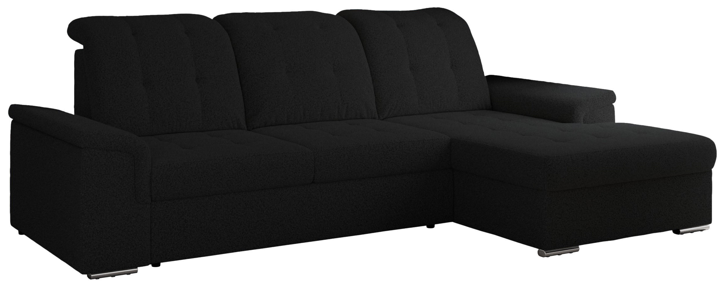 ECKSOFA MADRITO L - Schwarz Boucle - Rechts - Silberfarben/Schwarz, Textil/Metall (256/160cm)