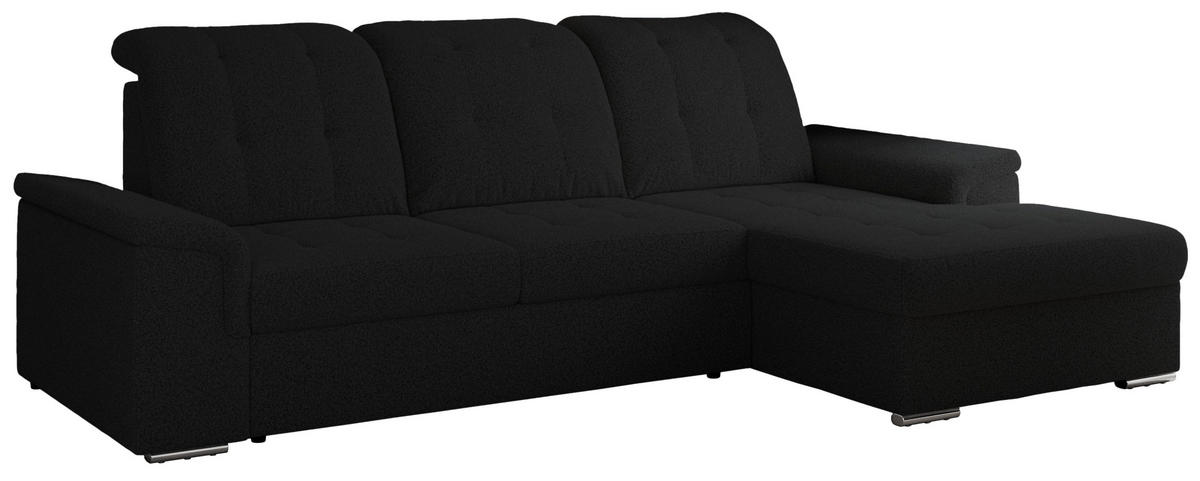 ECKSOFA MADRITO L - Schwarz Boucle - Rechts - Silberfarben/Schwarz, Textil/Metall (256/160cm)