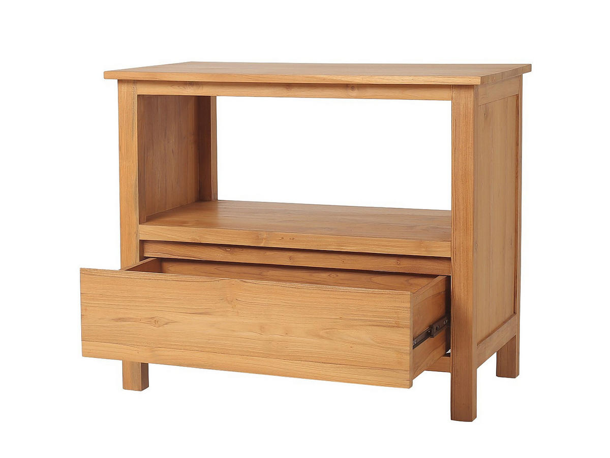 EINZELWASCHTISCH - 90 cm x 50 cm - Keramik, Holz, Platte - Naturfarben Hell - KETAPANG - Naturfarben, Keramik/Holz (135/75/50cm) - Vente-Unique
