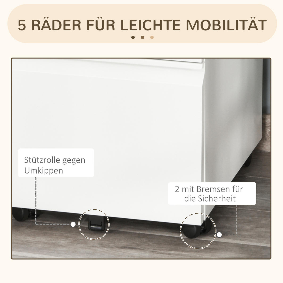 AKTENSCHRANK mit Rädern, konkavem Griff, für Home-Office, Stahl, Weiß - Weiß, Metall (48/60/39cm) - Vinsetto