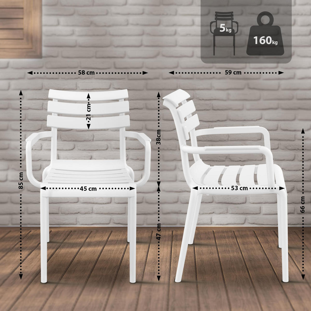 GARTENSTUHL Kunststoff Weiß - Weiß, Kunststoff (58/85/59cm) - CLP