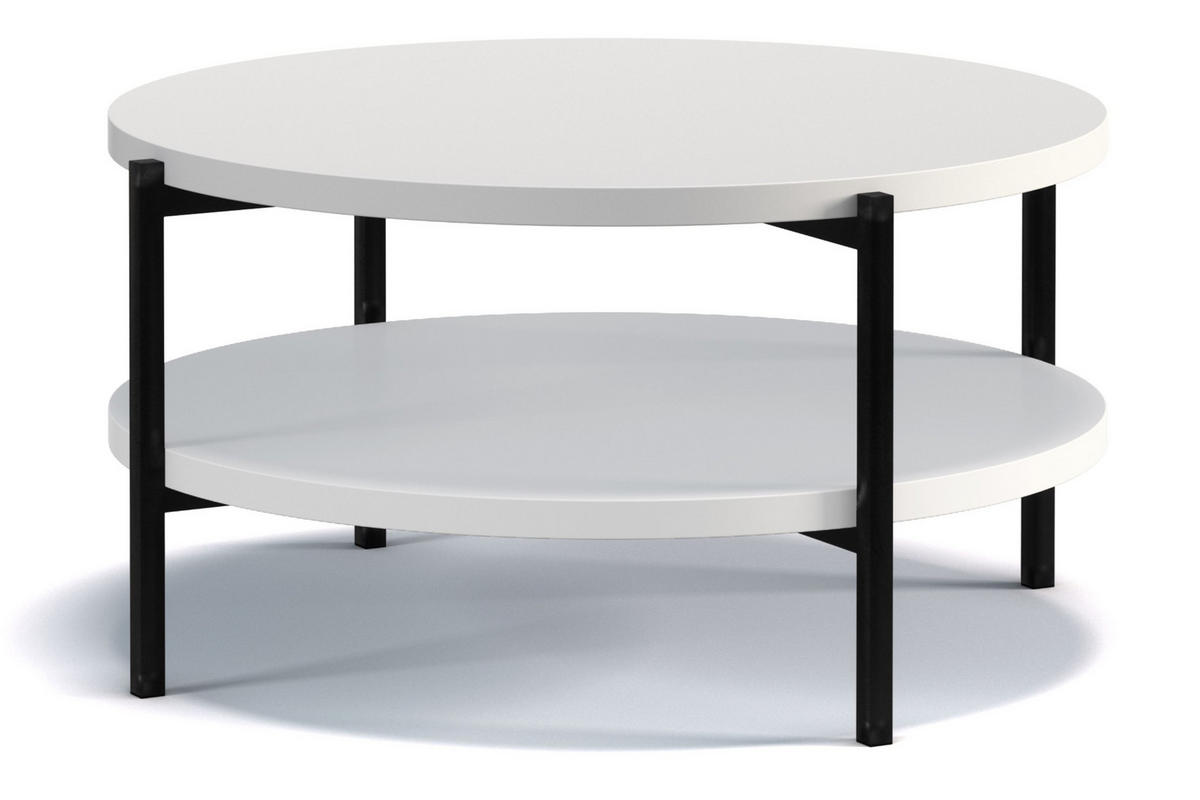COUCHTISCH GERIS mit Ablageboden, Spanplatte, weiß - Schwarz/Weiß, Holz/Metall (85/85/43cm) - KONSIMO®
