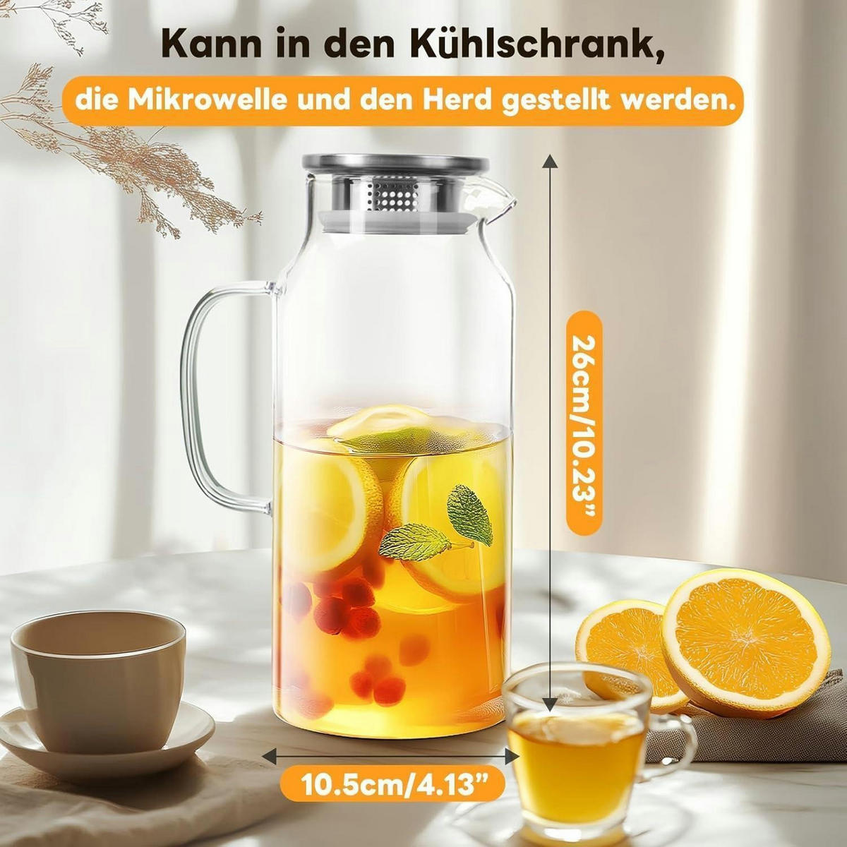 KARAFFE 2 Liter Borosilikatglas mit Edelstahldeckel - Transparent, Glas (10.5/10.5cm)