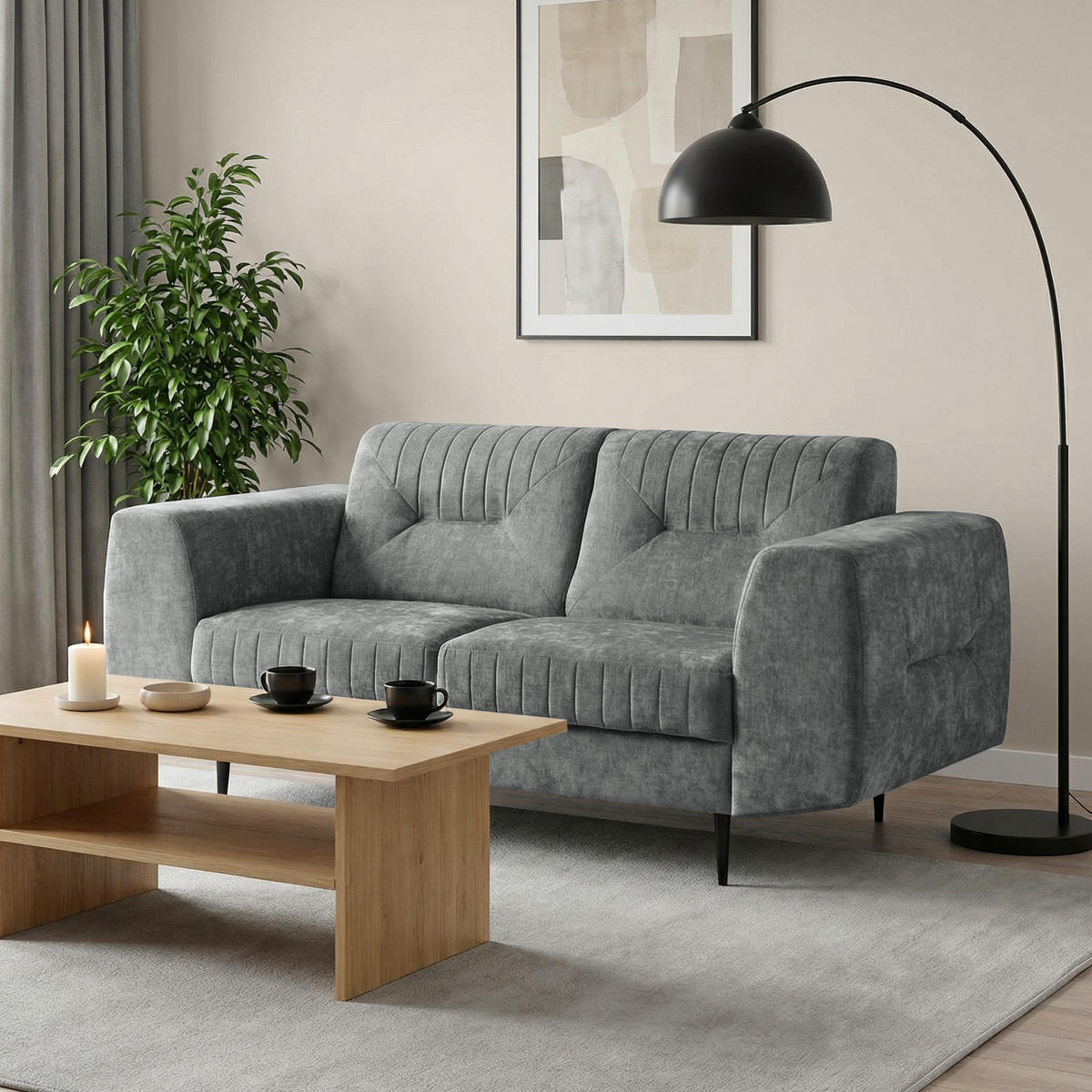 SOFA Venezia 2-Sitzer mit Metallbeinen, dunkelgrau, 233 cm - Dunkelgrau/Schwarz, Holzwerkstoff/Metall (172/85/94cm) - Beautysofa
