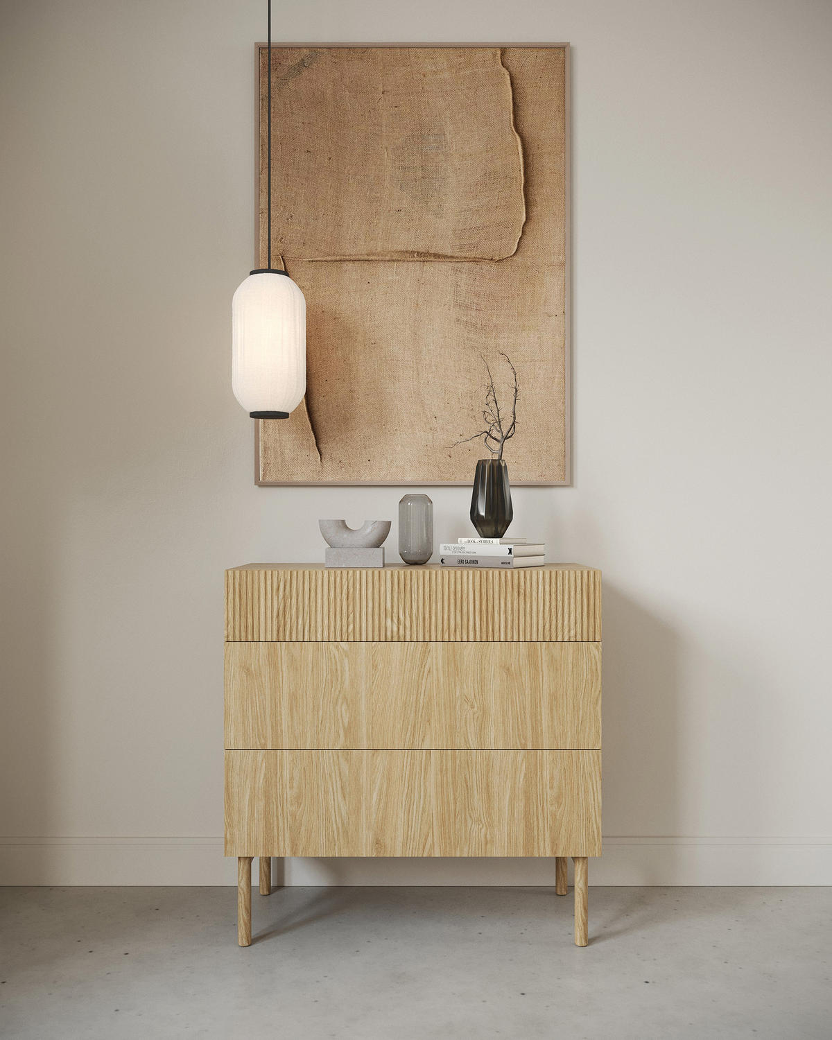KOMODA Nolie dekor duba s 3 zásuvkami 90 cm - farba duba, drevo/kompozitné drevo (90/90.6/38cm) - Selsey