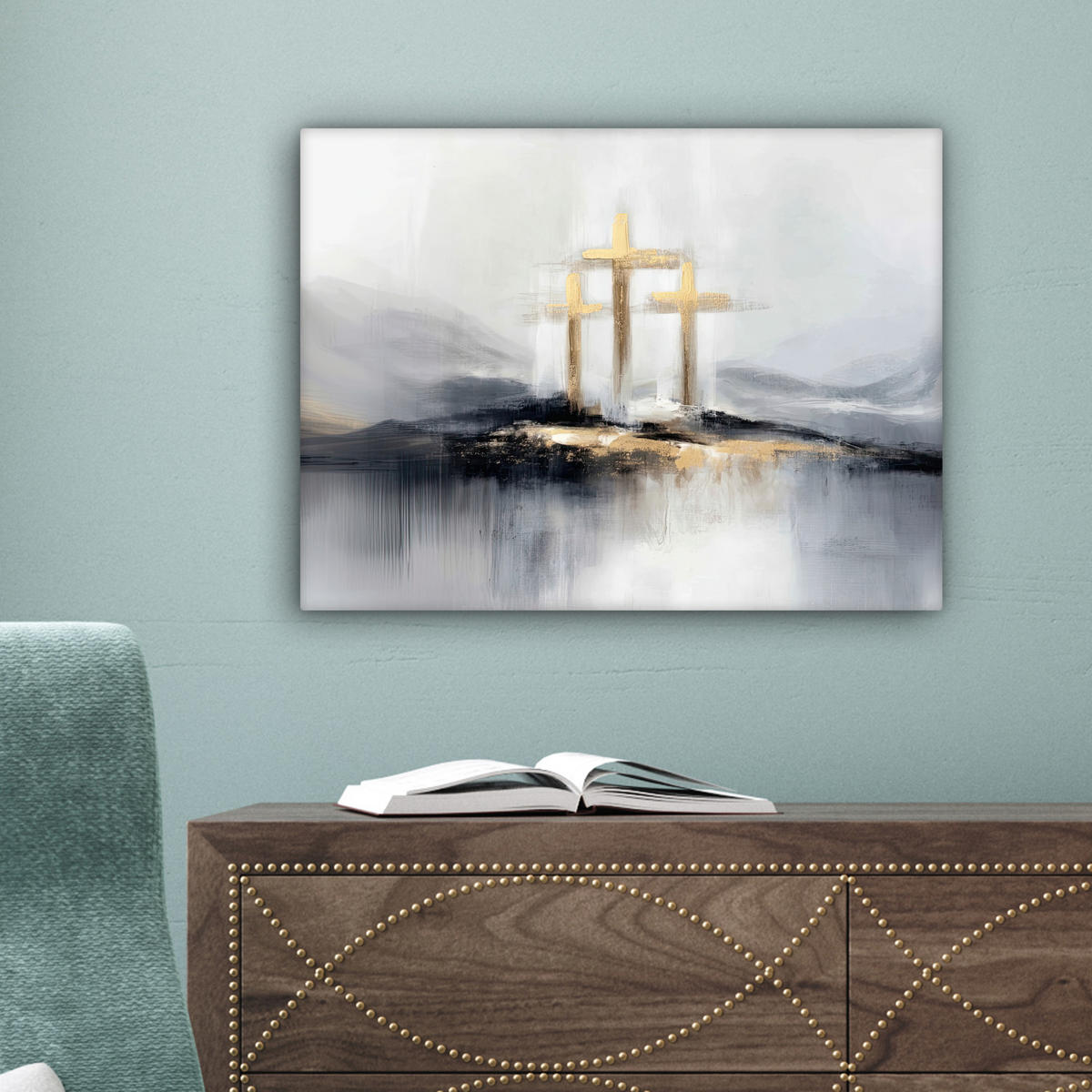 LEINWANDBILD Abstrakt - Malerei - Christentum - Kreuz Wandbild 40x30 cm - Weiß, Textil (40/30cm) - MuchoWow