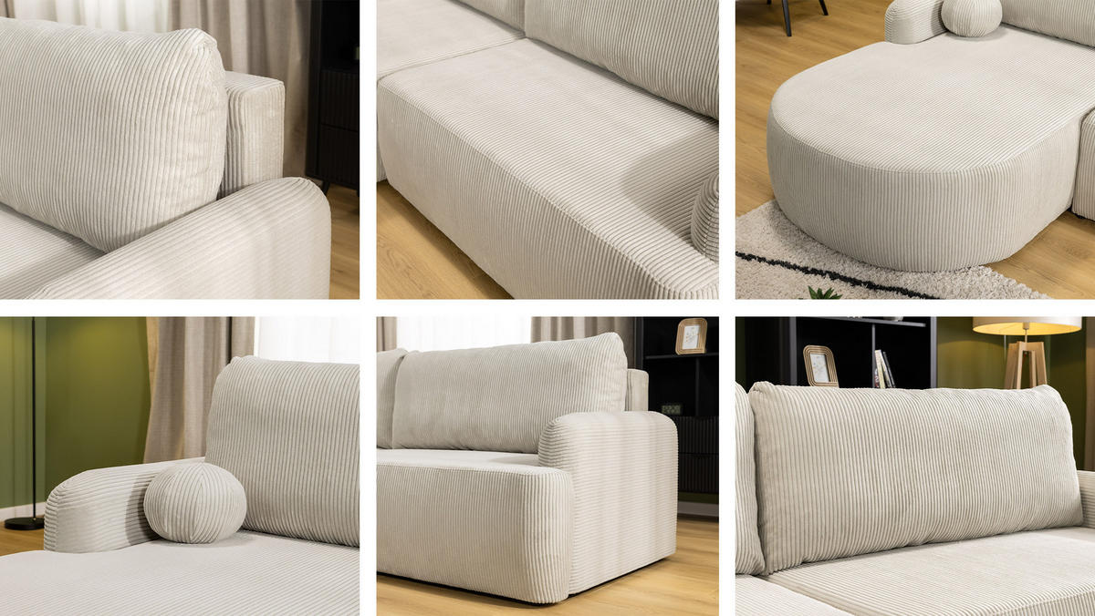 ECKSOFA Loridu Cord, Seite: Links - Schwarz/Grau, Holz/Kunststoff (250/174cm) - MIRJAN24