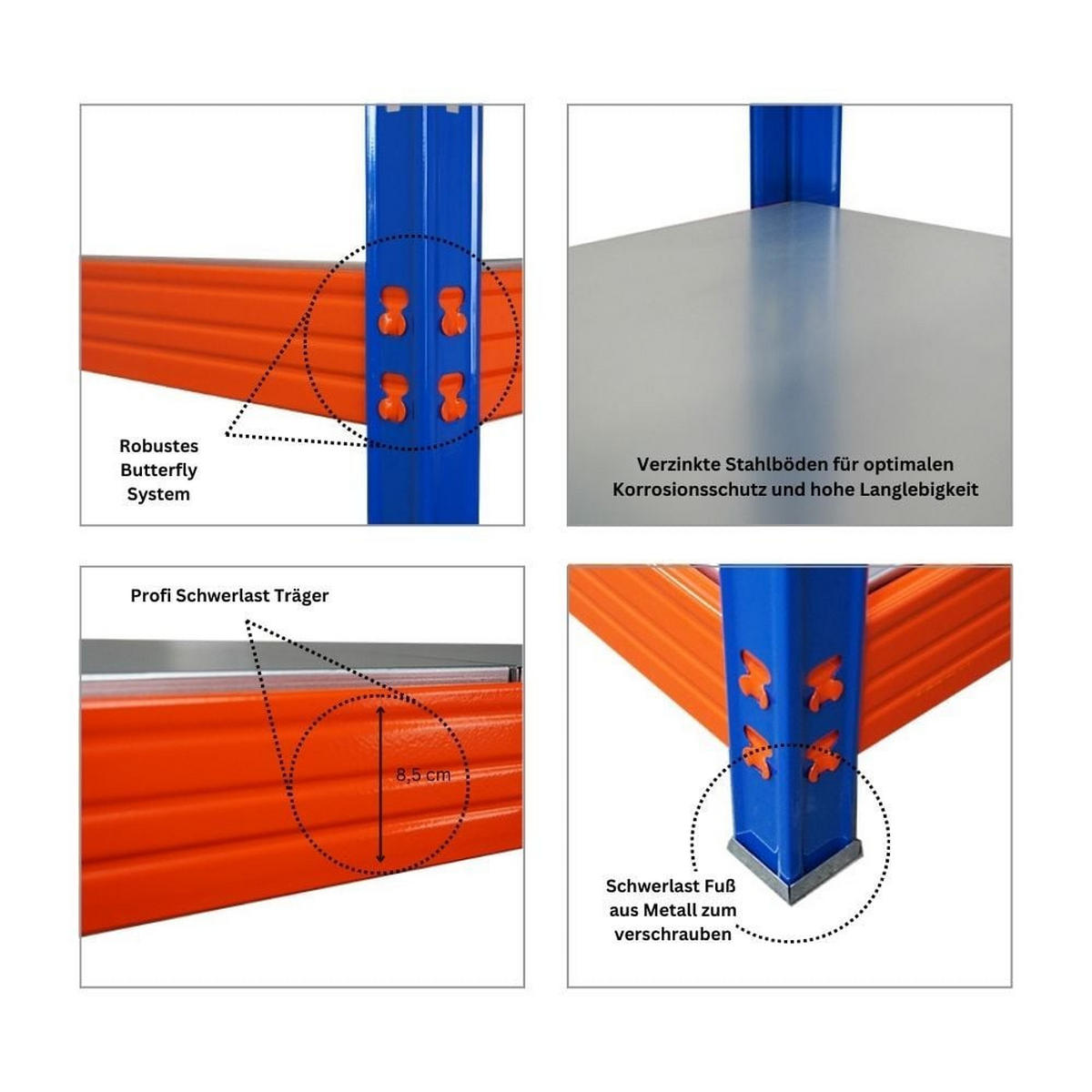 SCHWERLASTREGAL Dino 2er-Set 180x200x60cm 4 Stahlplatten-Ebenen Fachlast 500kg Blau-Orange - Blau/Orange, Metall (200/180/60cm) - PROREGAL
