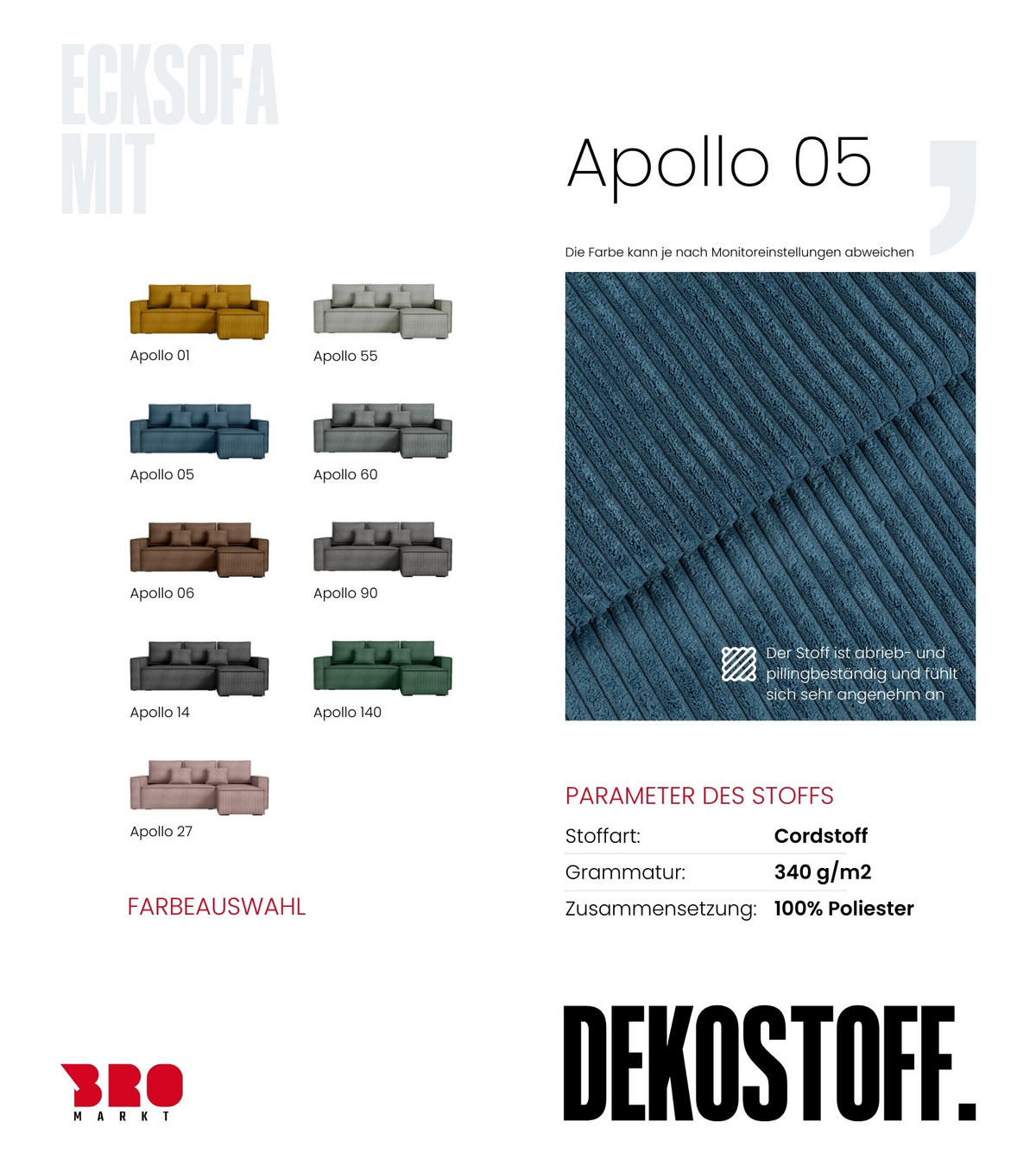 ECKSOFA Dexter mit Schlaffunktion Blau Cord - Blau, Textil (238/141cm) - Bromarkt