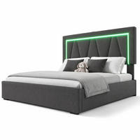 POLSTERBETT 140/200 cm in Grau Leinen mit Bettkasten, LED/USB und Matratze - Grau, Holzwerkstoff/Textil (140/200cm) - CHICFURN