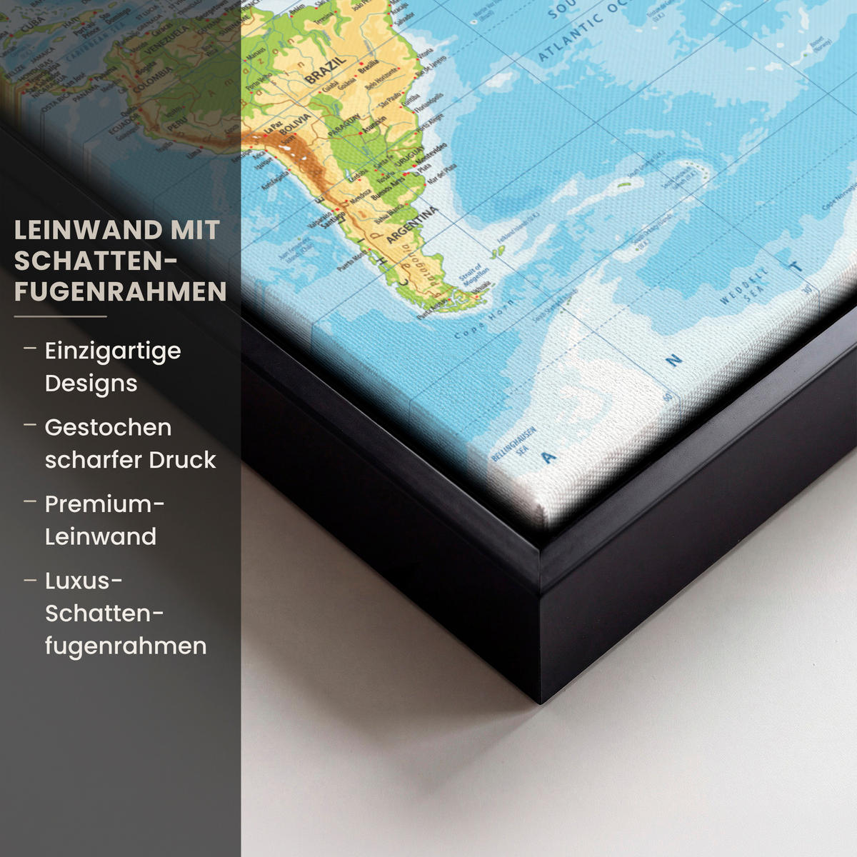 LEINWAND Bilder mit Rahmen - Weltkarte - Statistisch - Blau - Erde - Bildung - 20x30 - Blau, Textil (20/30cm) - MuchoWow