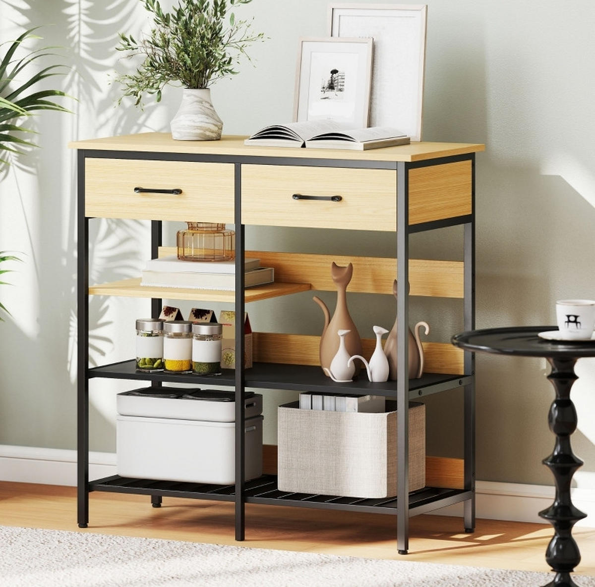 SIDEBOARD 90/40/91 cm aus Holzwerkstoff mit 2 Schubladen und Stahlgestell Naturfarben - Naturfarben, Holz (90/91/40cm) - Modenvie