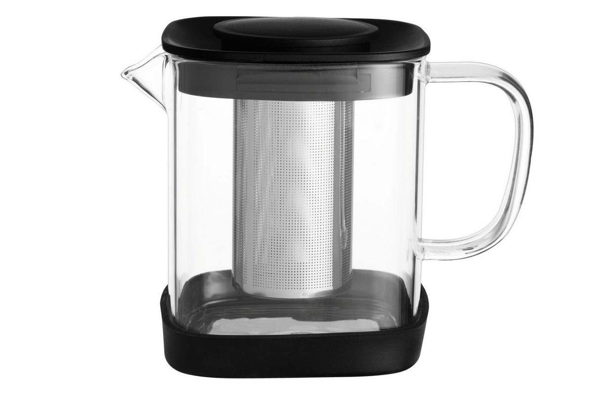 TEEKANNE quadratisch mit Teesieb 1 l - Schwarz, Glas (1L)
