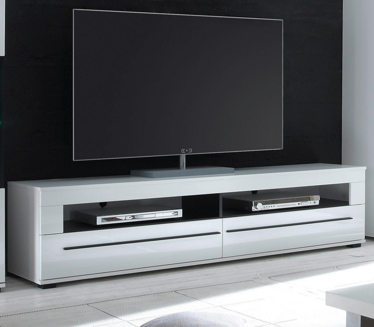TV-LOWBOARD weiß Hochglanz 180 cm, TV Unterschrank mit Soft-Close - Weiß Hochglanz/Schwarz, Holzwerkstoff/Kunststoff (180/47/42cm) - Furn.Design