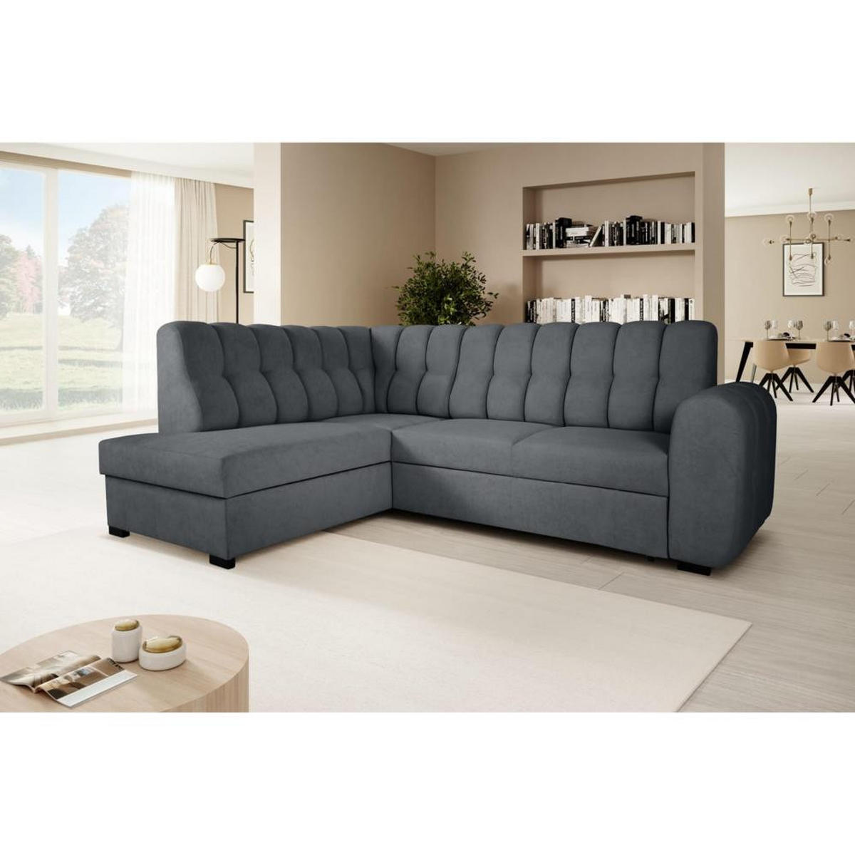 ECKSCHLAFSOFA Zoja links dunkelgrau - Dunkelgrau/Schwarz, Textil (261/193cm) - Beautysofa