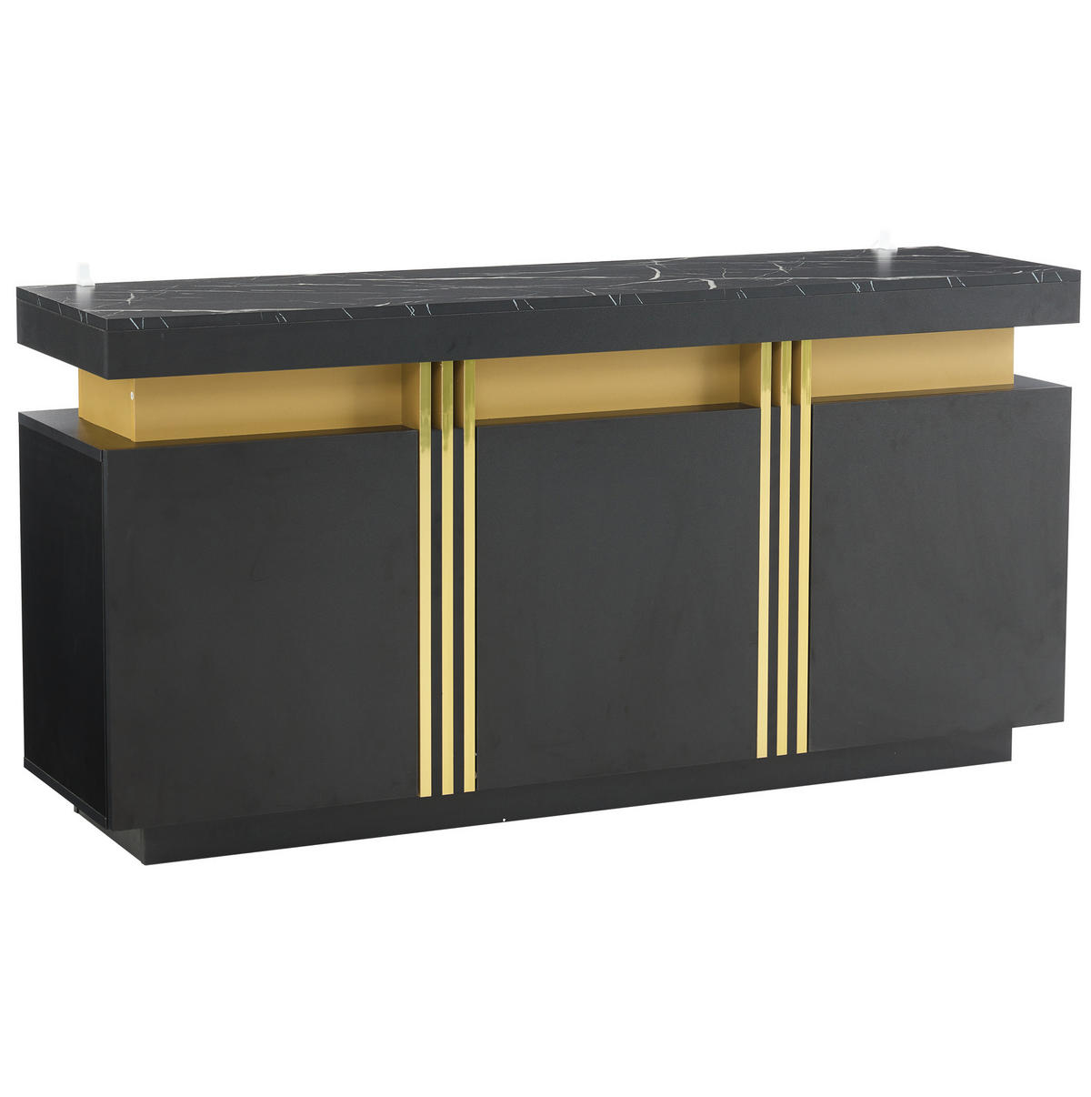 SIDEBOARD aus Spanplatte 140x38x70 cm Schwarz mit Marmoroptik, 3 Türen und verstellbaren Einlegeböden - Schwarz, Holzwerkstoff (140/70/38cm) - IVMEU