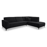 ECKSOFA Mula in L-Form, Coach Farbe: Schwarz, Velourstoff, Ottomane Rechts - Schwarz, Textil (274/210cm) - VENASI MÖBEL