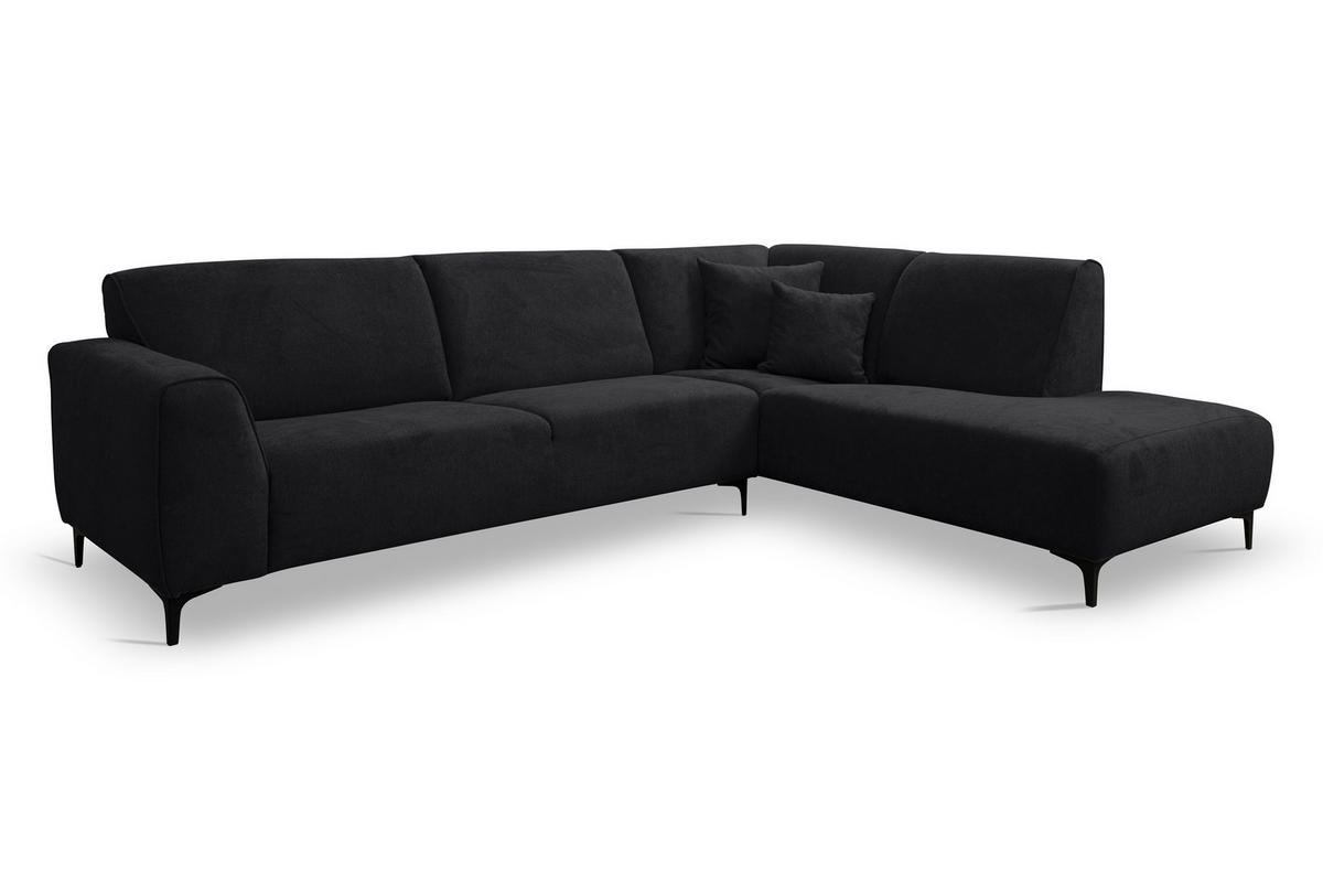 ECKSOFA Mula in L-Form, Coach Farbe: Schwarz, Velourstoff, Ottomane Rechts - Schwarz, Textil (274/210cm) - VENASI MÖBEL