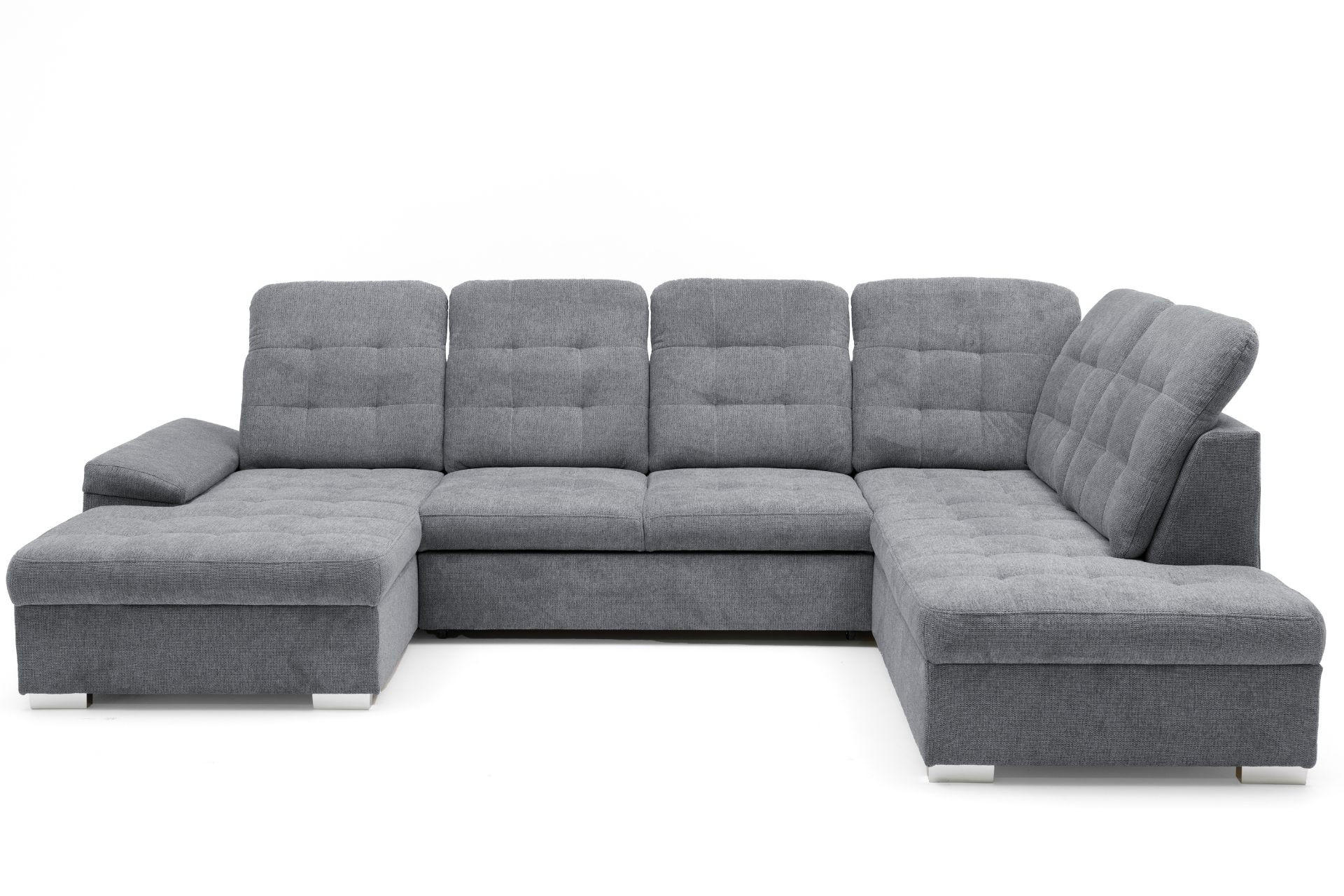 ECKSOFA U-Form OLIVIA U Rechts mit Schlaffunktion 124x257 Velours Grau - Silberfarben/Grau, Holz/Kunststoff (202/103/320cm) - Muffo
