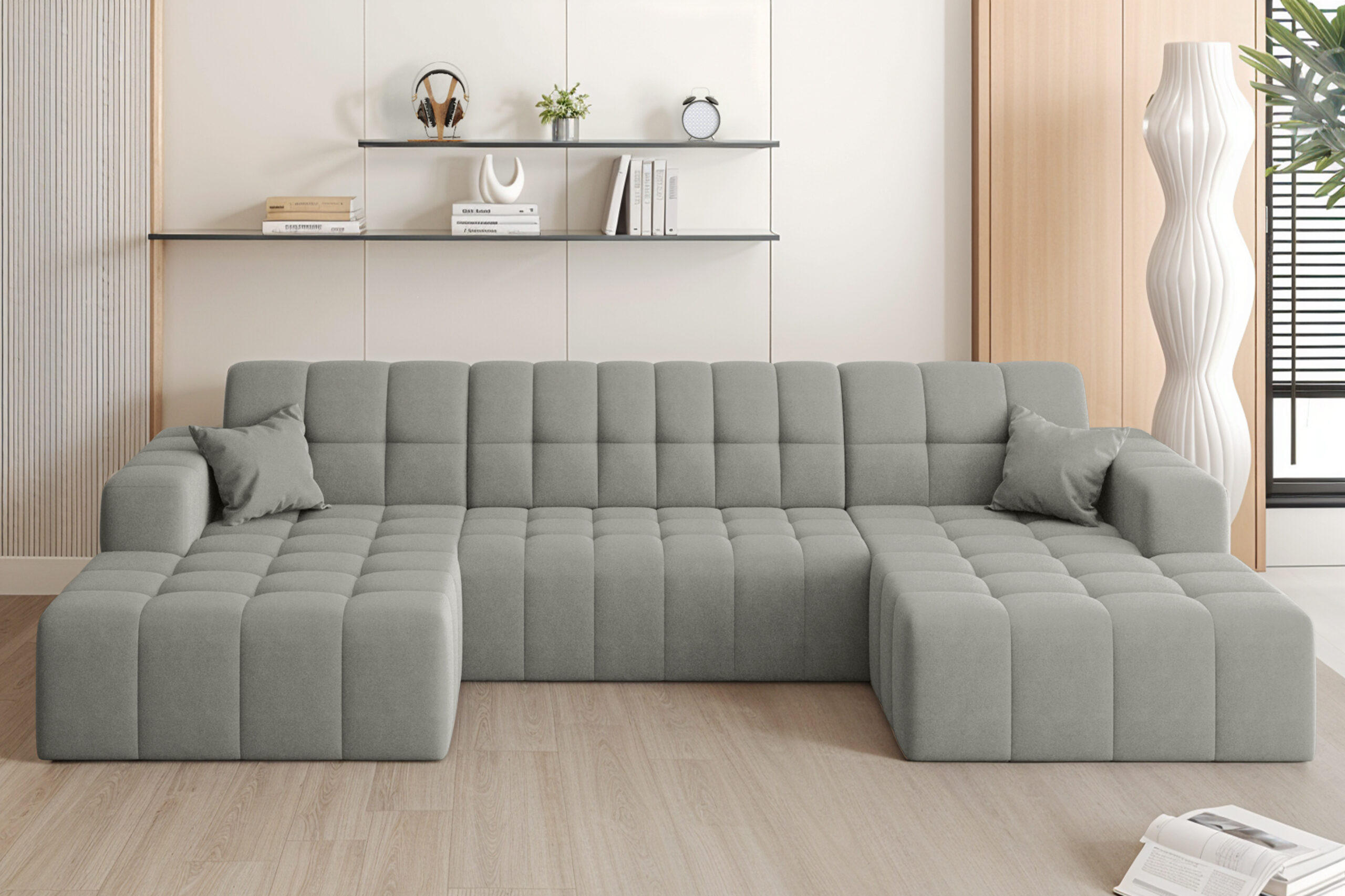 ECKSOFA U-Form Nimes Stoff Portland Grau - Grau, Holz/Textil (168/350cm) - Kaiser Möbel