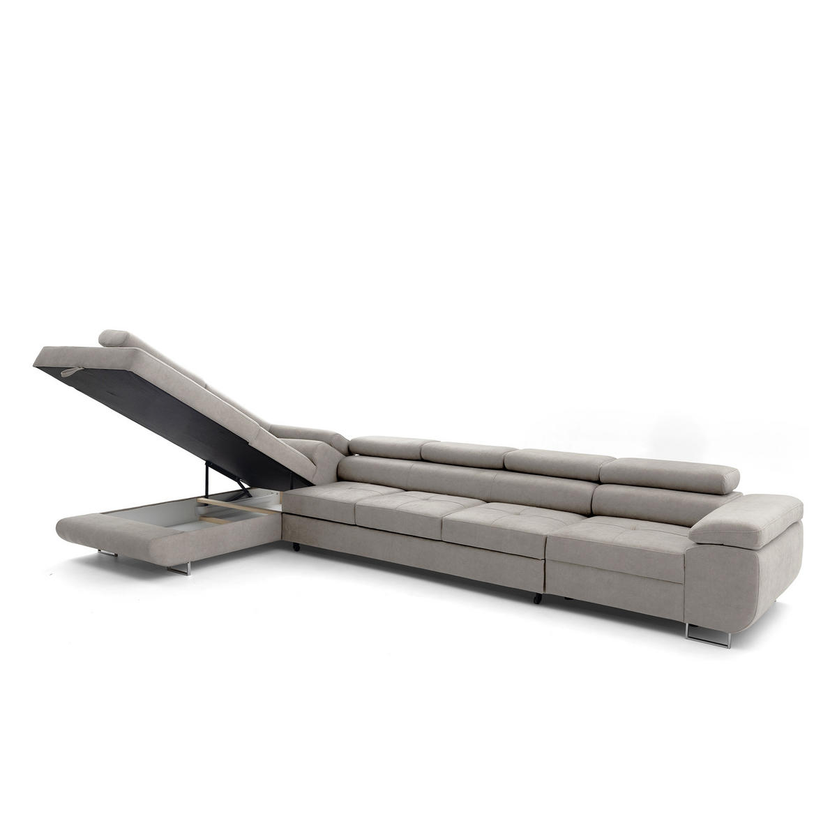 ECKSOFA WILD XXL Links mit Schlaffunktion 125x240 Velours Creme - Silberfarben/Creme, Holz/Textil (400/200cm) - Muffo