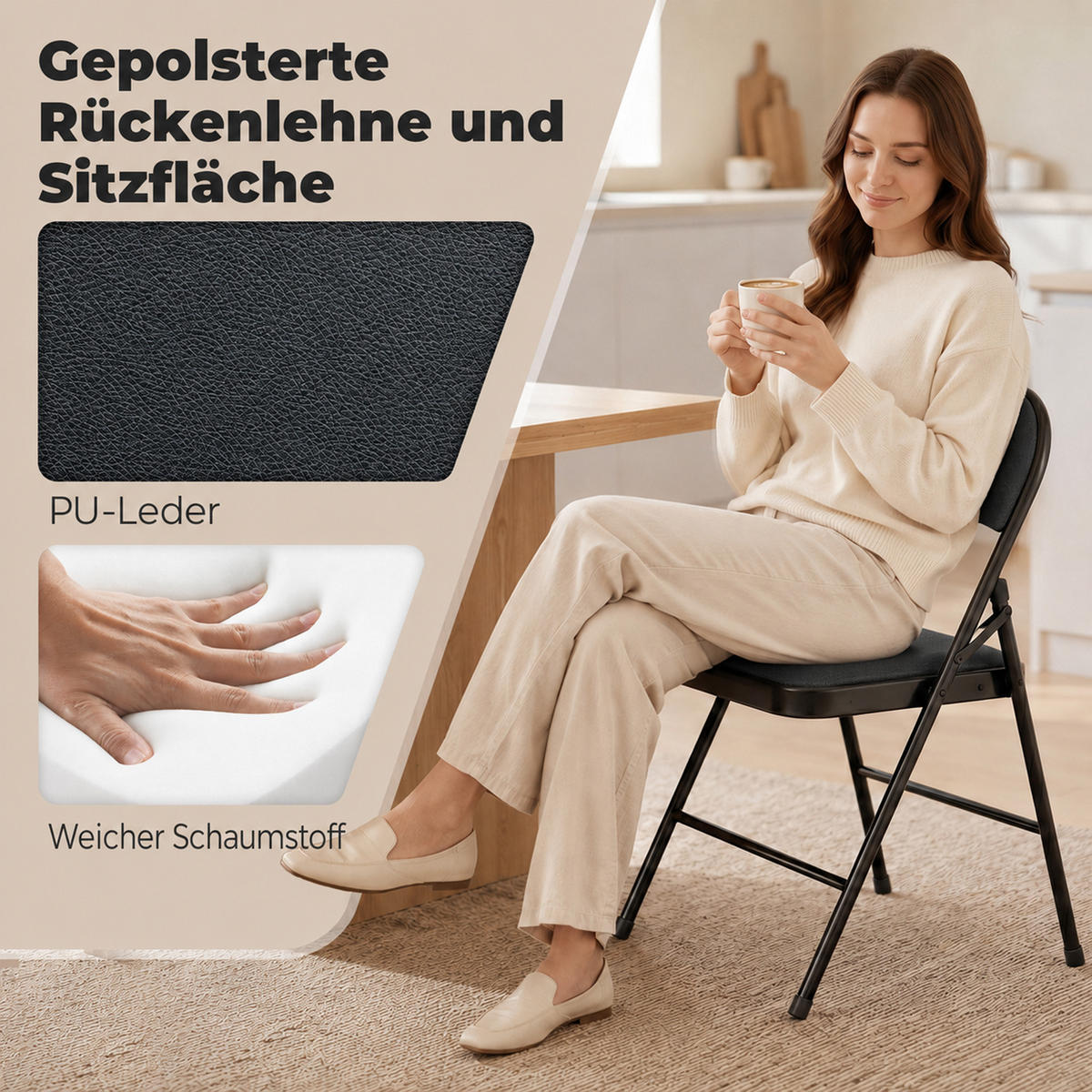 KLAPPSESSEL Schwarz 4 Stück - Schwarz, Leder (45/78/46cm) - GiPP