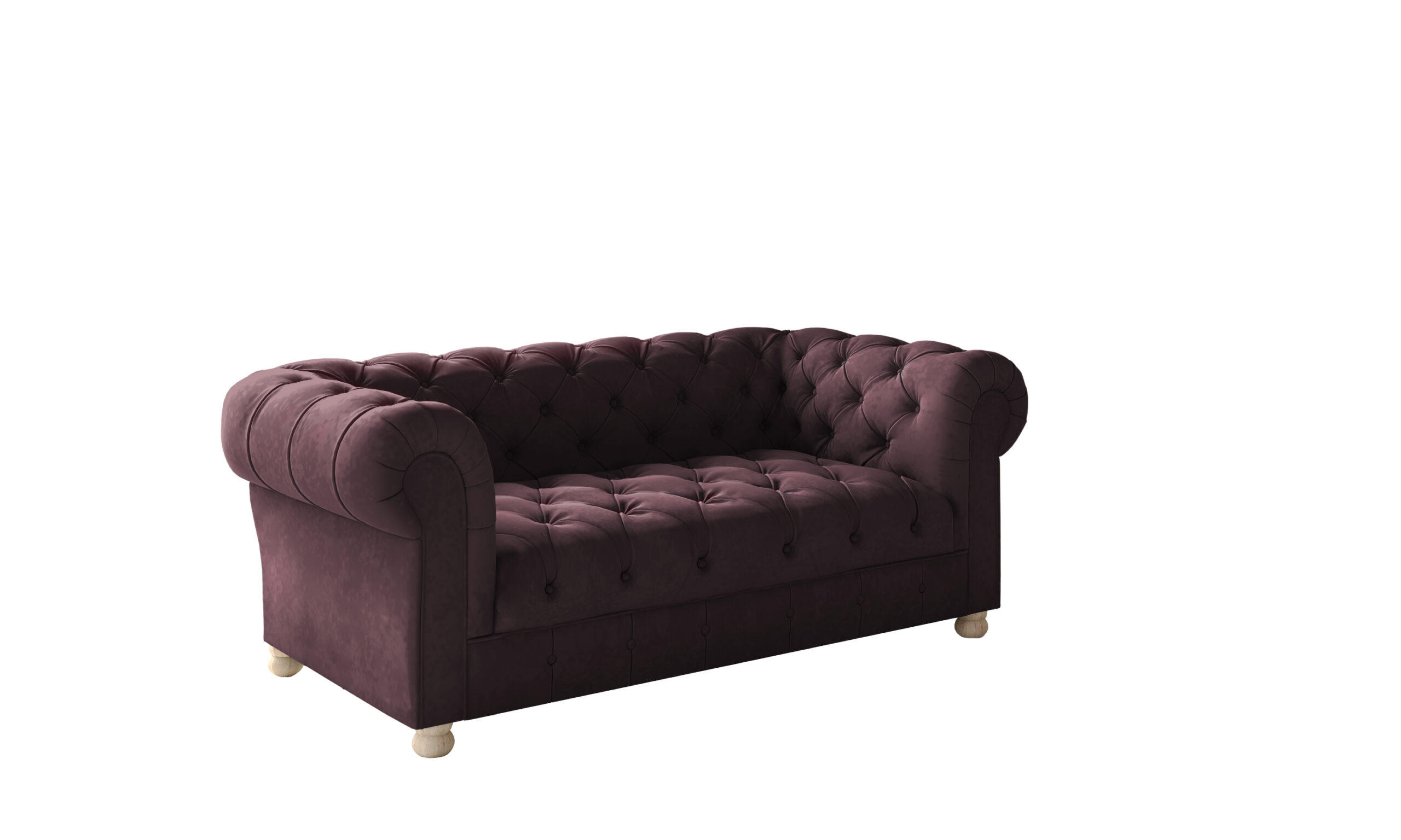 SOFA 2-Sitzer CHESTERFIELD Elegant Klassisch Schick Stoff Whisper Velours Rotwein - Rot, Holz/Textil (152/77/90cm) - Kaiser Möbel