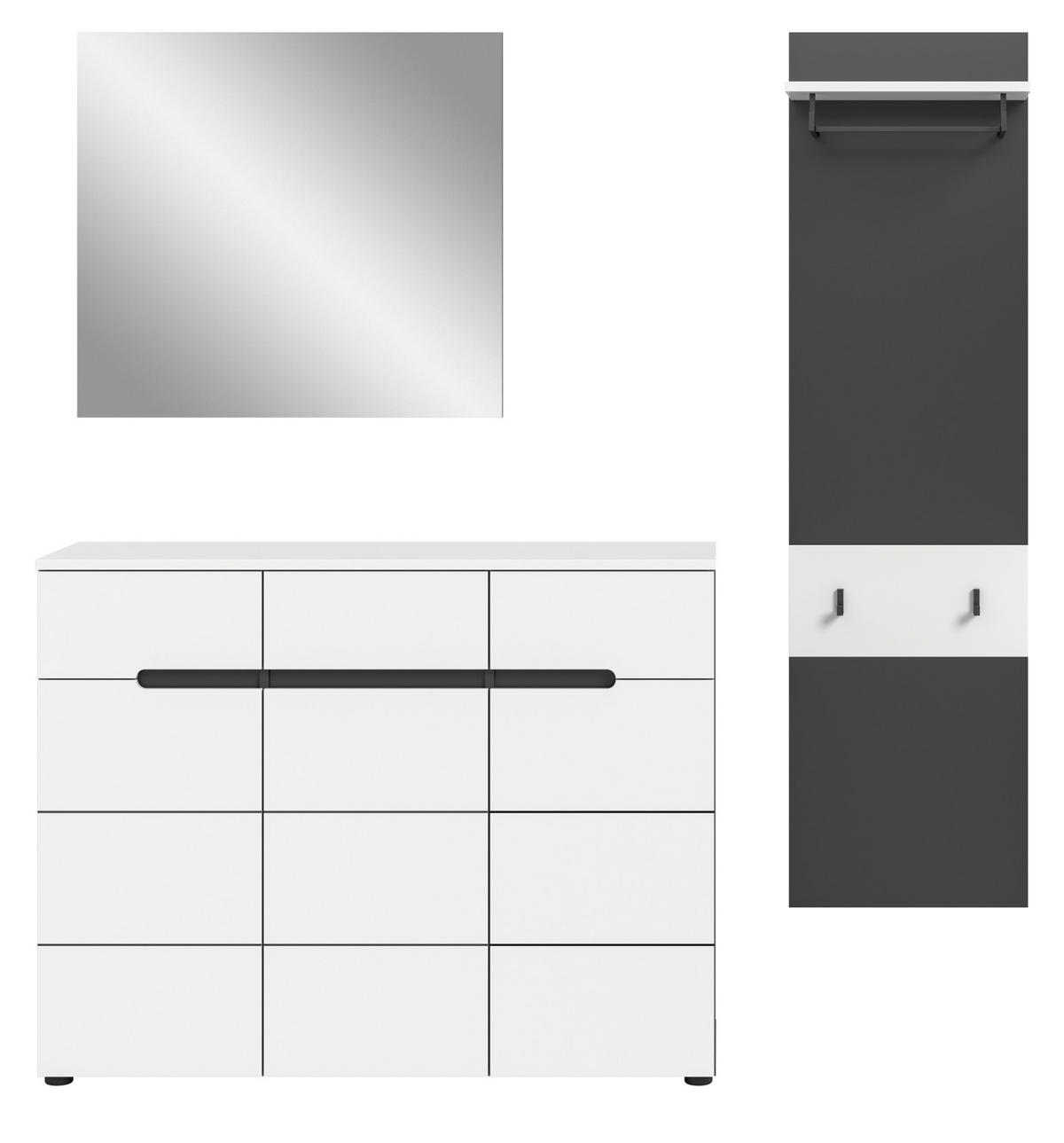 GARDEROBEN-SET 3-teilig in weiß, grau 180 cm, Kombination mit Soft-Close, Cooper - Schwarz/Weiß, Glas/Holzwerkstoff (180/190/37cm) - Inn.Furn