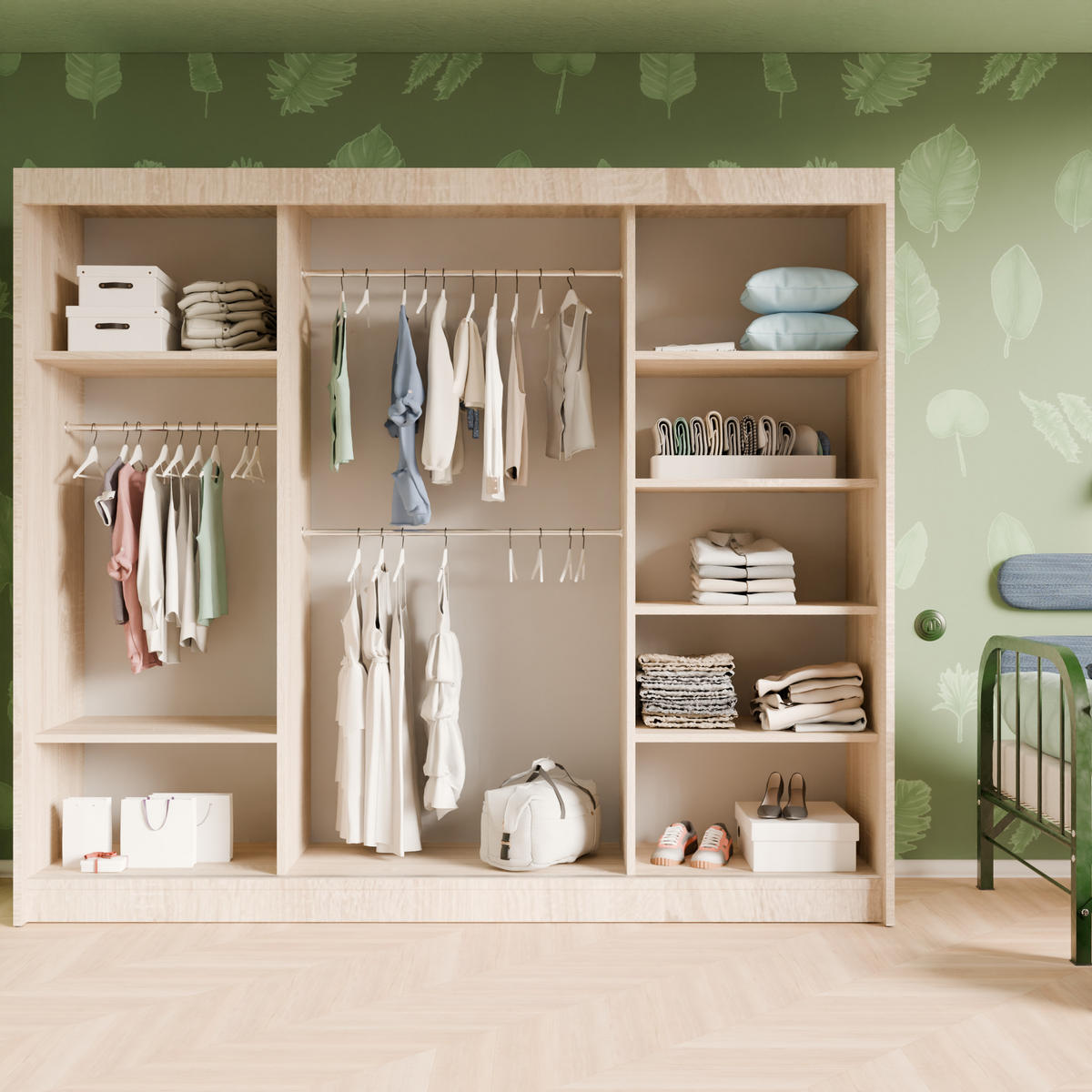 SCHIEBETÜRENSCHRANK TIPI II - Weiß/Sonoma Eiche, Holzwerkstoff (250/215/61cm) - Meblini